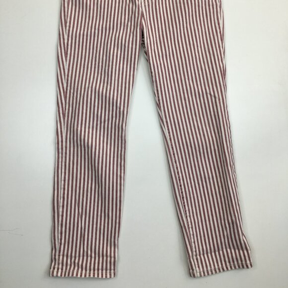 MADEWELL 5 Pocket White Burgundy Striped The High Rise Slim Boyjean Jeans - Picture 7 of 11